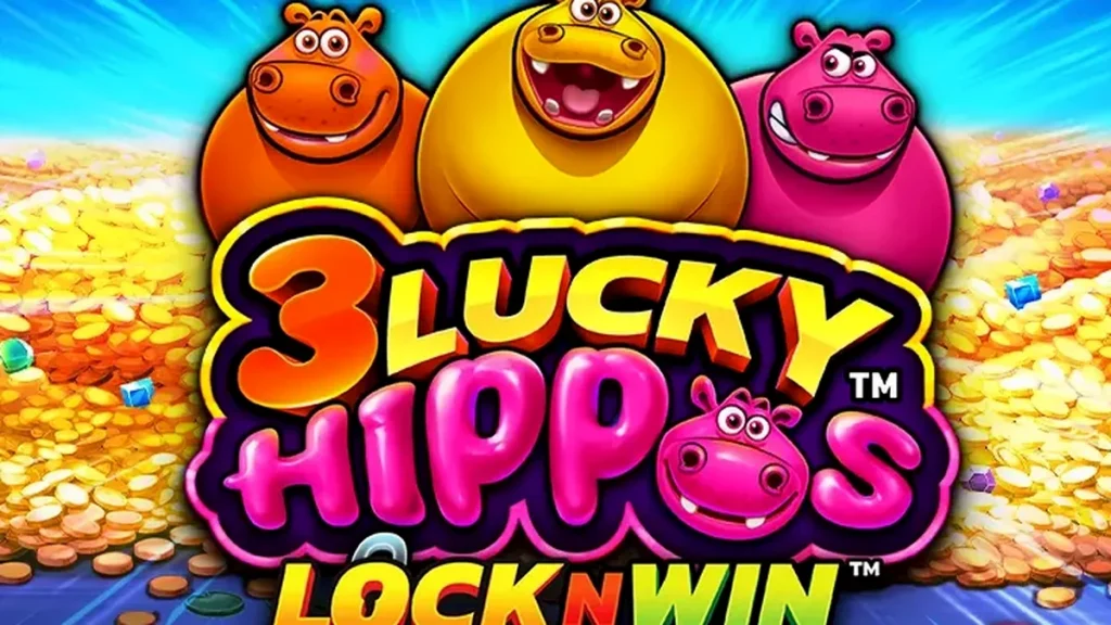 Tampilan visual ceria dari slot 3 Lucky Hippos